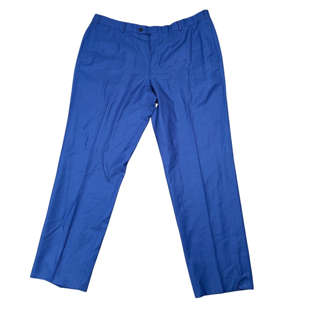 Isaia Napoli Trousers Mens EU 58 US 38X31 Blue Wool Linen Blend Flat Front Italy